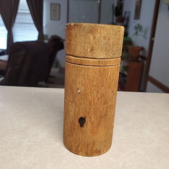 Wooden Round Cylinder Box With Lid Vintage Storage Box 4.5 In - Picture 4 of 12